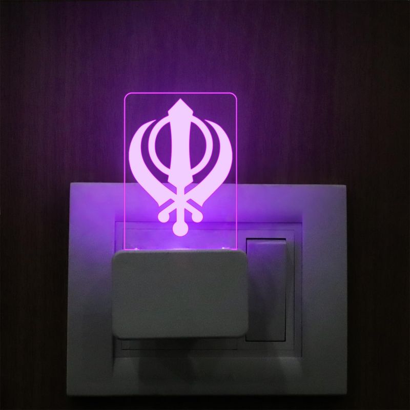 3D Illusion Sikh Khanda Plug Night Lamp with Multicolored Light | Religious Gift Items | Punjabi Symbol Lamp